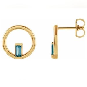 Gold and London Blue Topaz Circle Stud Earrings